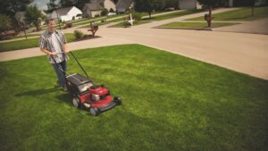 Troy-Bilt lawn mower cutting a lawn